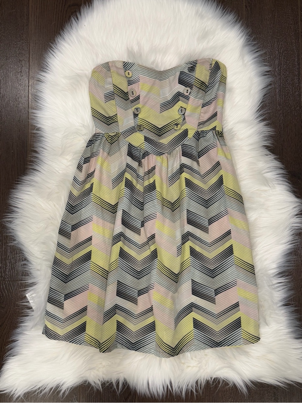 Billabong Strapless Chevron Dress in Yellow, Gray & Pink